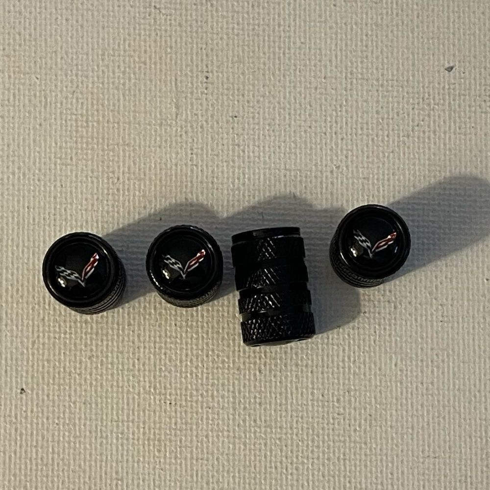 Corvette Valve Stem Caps in Black with Logo NWT